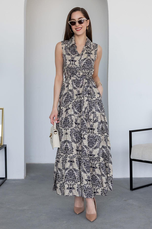 فستان بحزام - كحلي