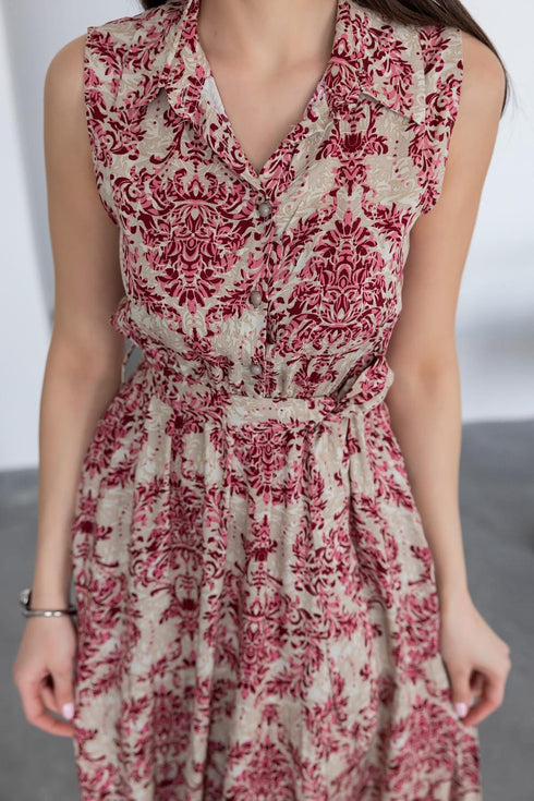 فستان بحزام - وردي