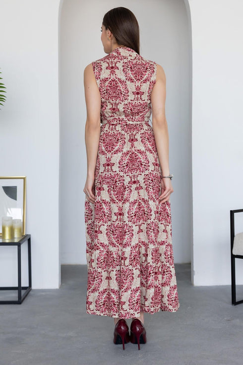 فستان بحزام - وردي