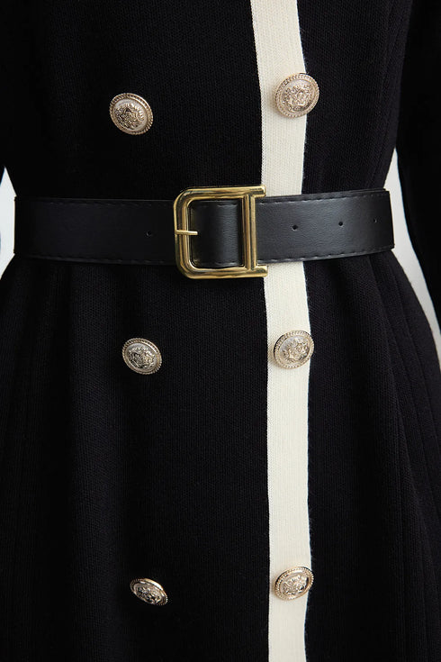 فستان تريكو بحزام لون أسود