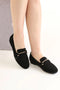 Black Suede Ballerinas with Gold Detail