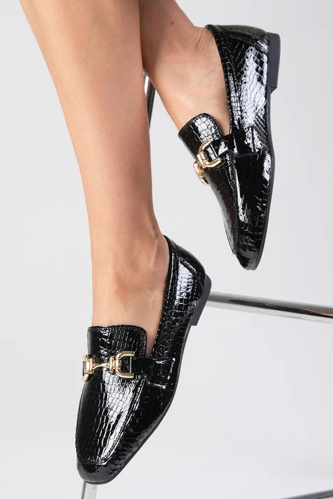 حذاء لوفر جلد حقيقي لون أسود