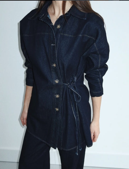 طقم جينز غامق جكيت وبنطلون