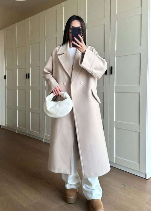 معطف جوخ طويل لون بيج