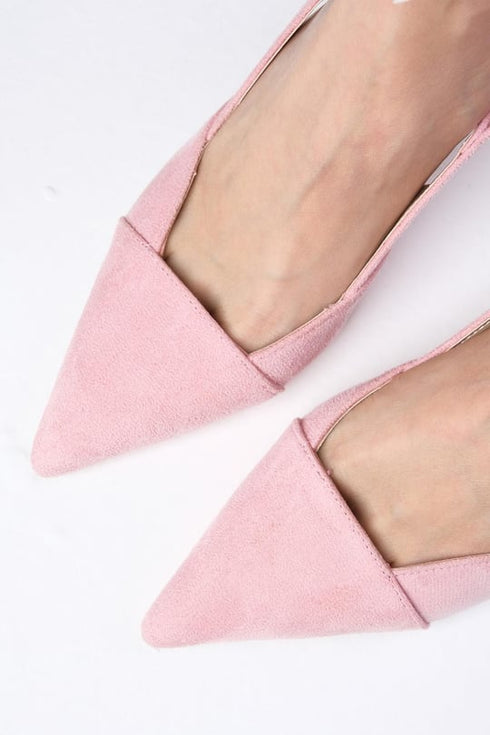 حذاء بكعب عالي مفتوح من الخلف باللون الوردي