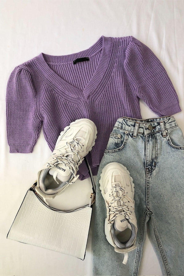 كنزة قصيرة محبوكة - أرجواني