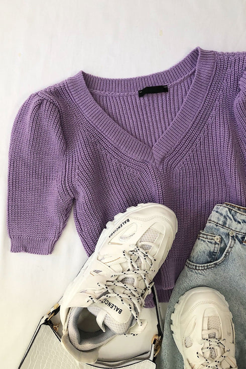 كنزة قصيرة محبوكة - أرجواني