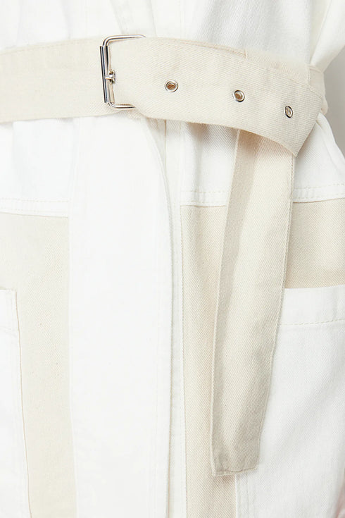 جكيت جينز بحزام - أبيض