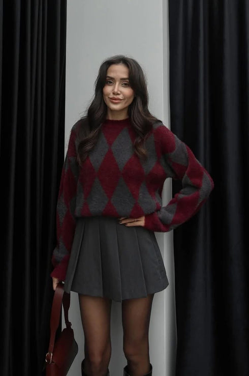 كنزة صوف ناعم - بوردو