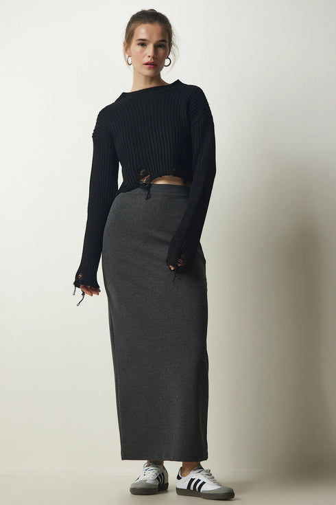 تنورة طويلة لون رمادي غامق