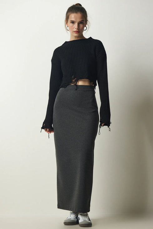 تنورة طويلة لون رمادي غامق