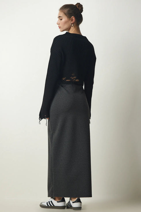 تنورة طويلة لون رمادي غامق