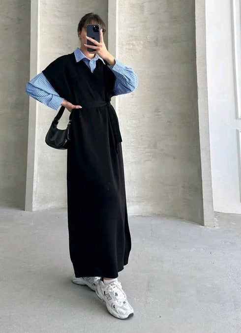 فستان تريكو - أسود