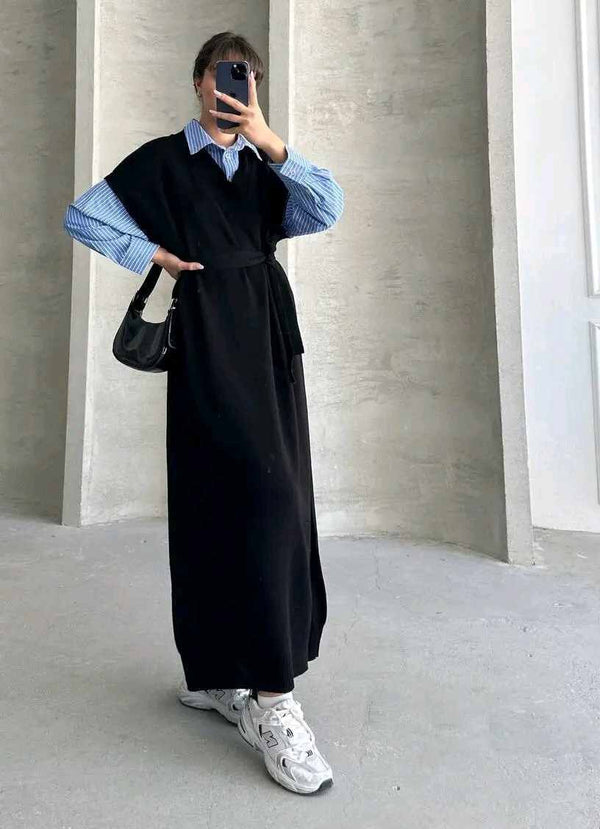 فستان تريكو - أسود