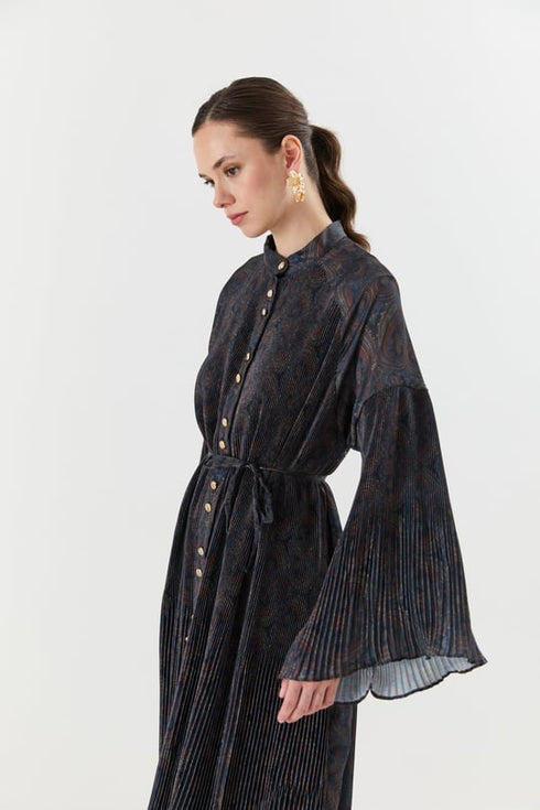 فستان بكسرات - كحلي