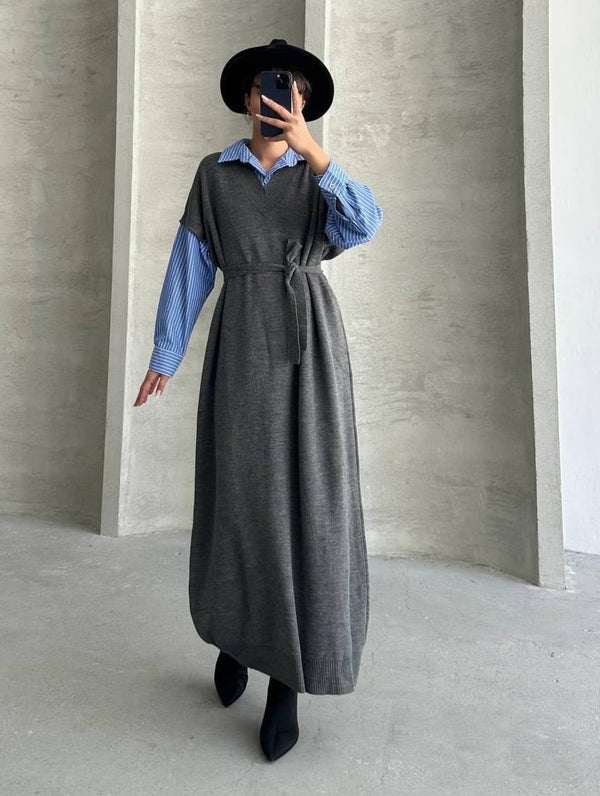 فستان تريكو - رمادي