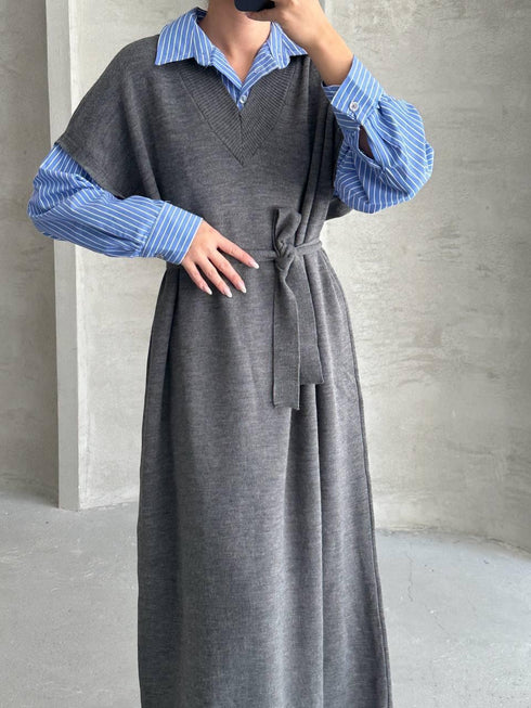 فستان تريكو - رمادي