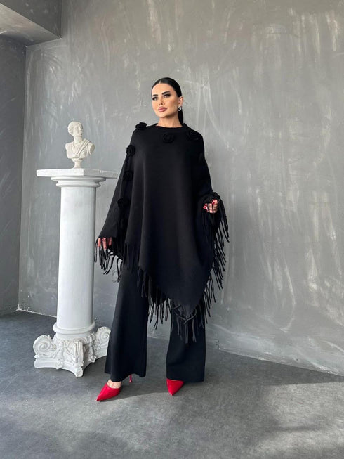 طقم صوف قطعتين - أسود