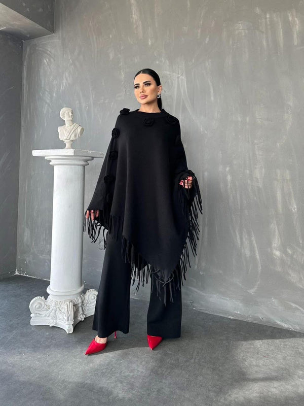 طقم صوف قطعتين - أسود