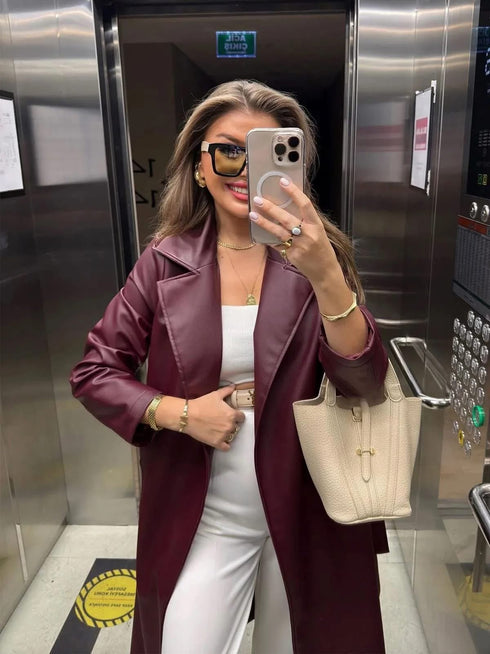 جكيت جلد لون بوردو