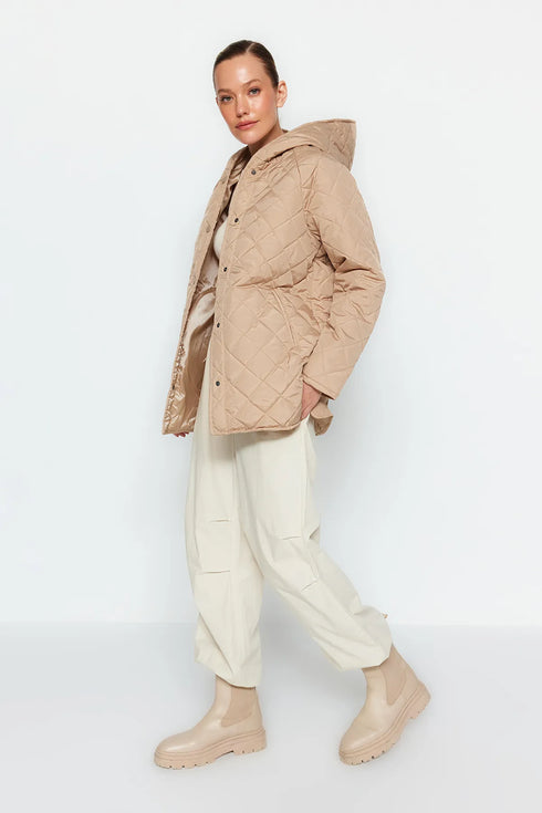 معطف مبطن وتر بروف - بيج