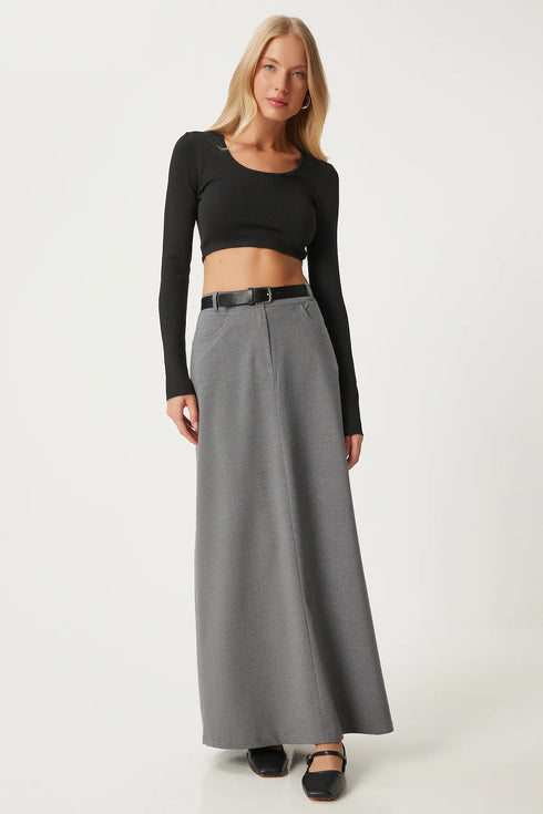 تنورة طويلة لون رمادي