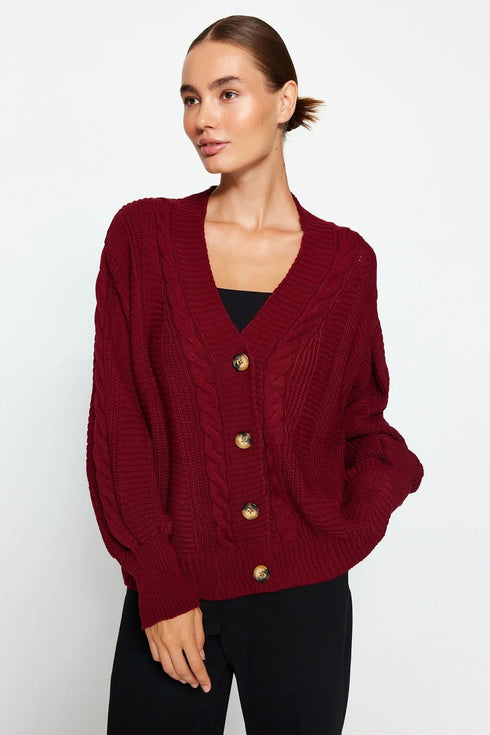 كارديغان تريكو باللون الأحمر الغامق