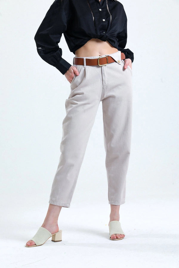 Stone Color Triangle Detailed Trousers