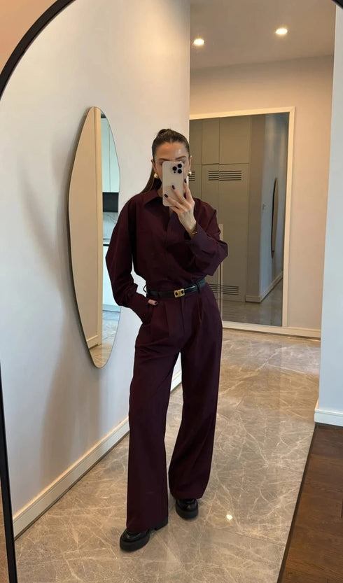 طقم قميص مع بنطلون - برغندي