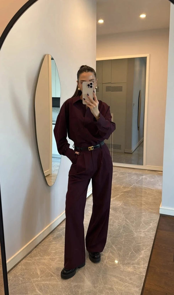 طقم قميص مع بنطلون - برغندي