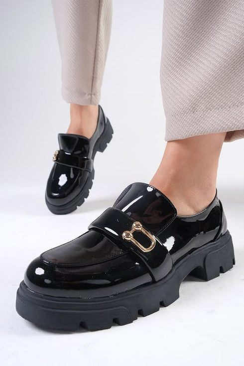 حذاء أكسفورد كعب لون أسود