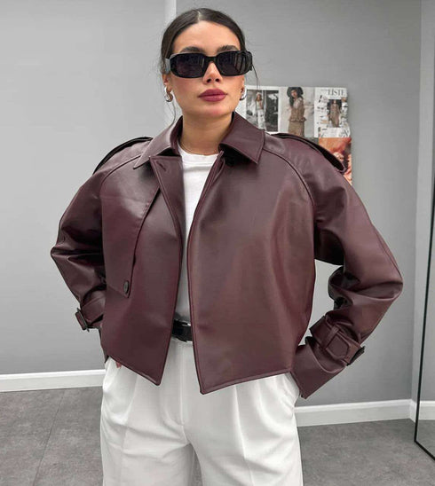 جكيت جلد - برغندي