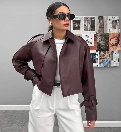 جكيت جلد - برغندي