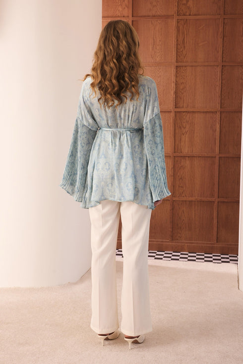 قميص منقوش بكسرات - فيروزي