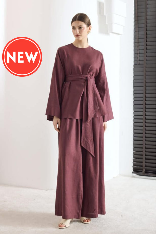 طقم من الكتان - بوردو