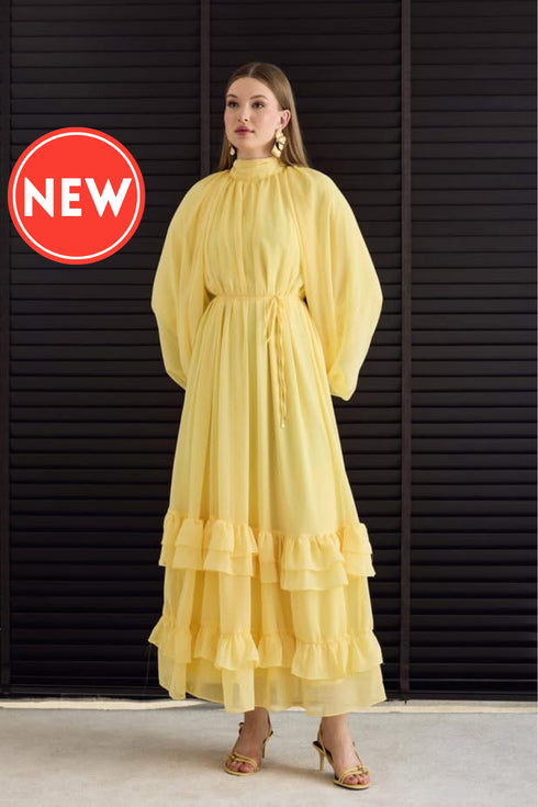 فستان شيفون - أصفر ليموني