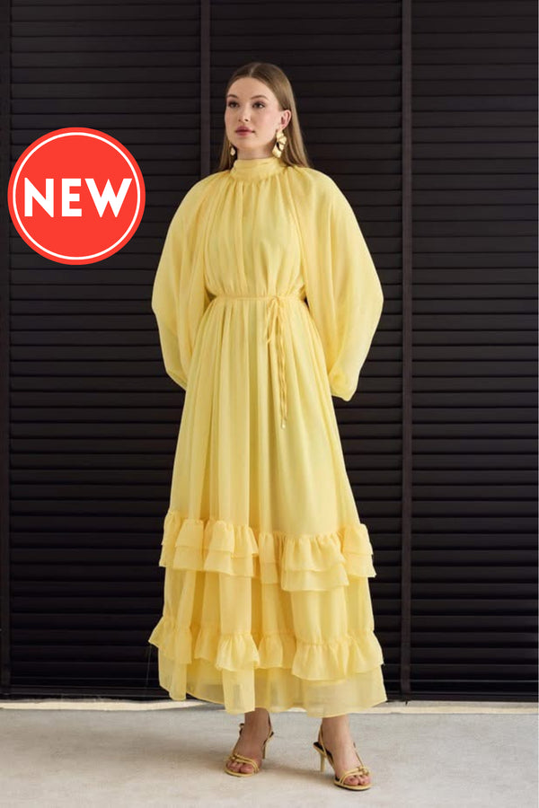 فستان شيفون - أصفر ليموني