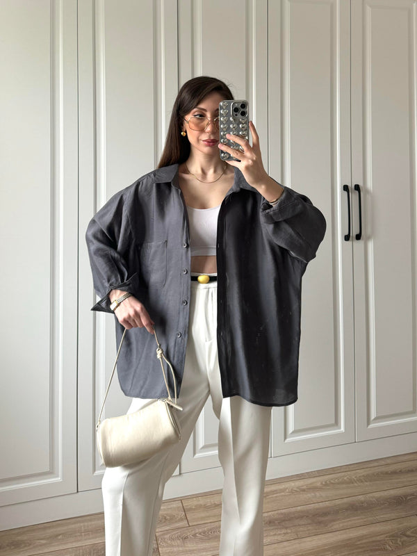 قميص لون رمادي اوفر سايز