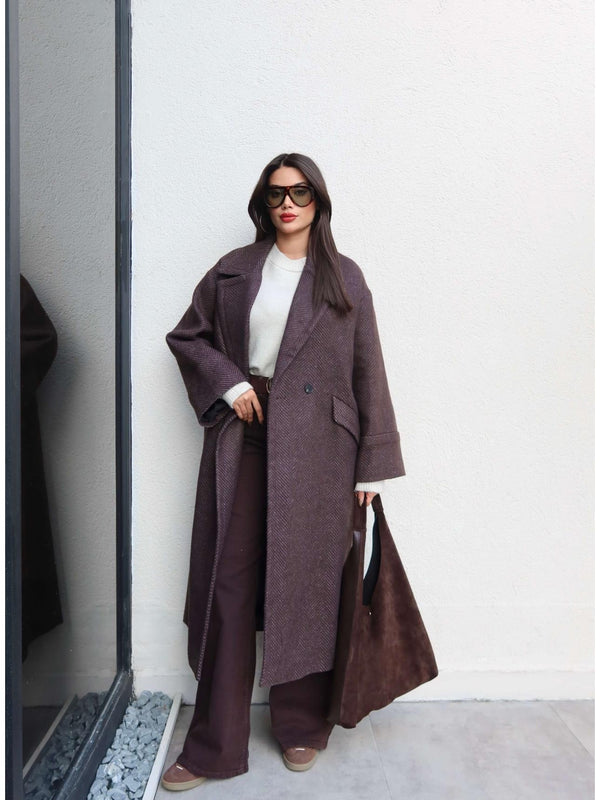 معطف شتوي أنيق بلون بني دافئ