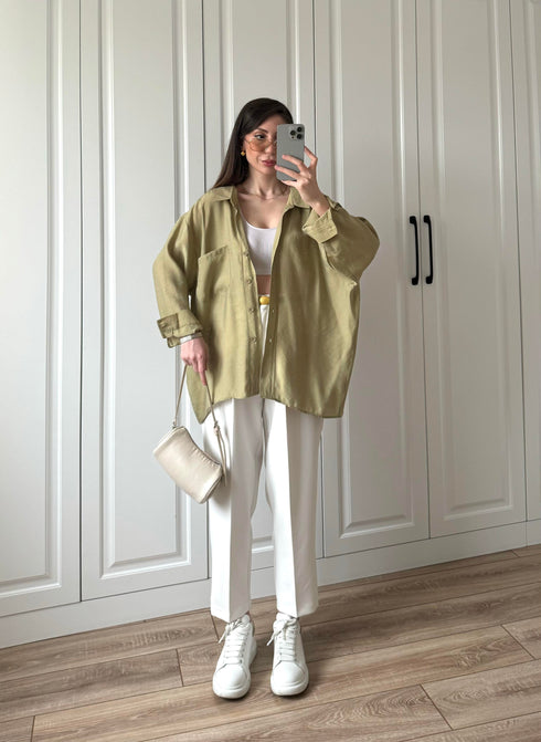 قميص لون زيتوني اوفر سايز