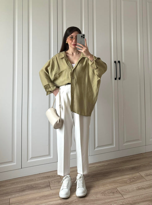 قميص لون زيتوني اوفر سايز