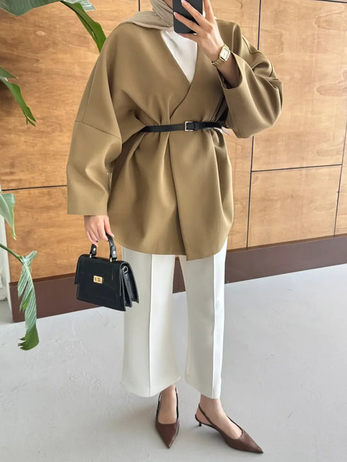 جاكيت خريفي أنيق مع حزام جلد – بألوان متعددة