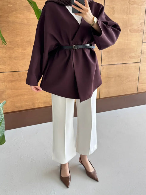 جاكيت خريفي أنيق مع حزام جلد – بألوان متعددة