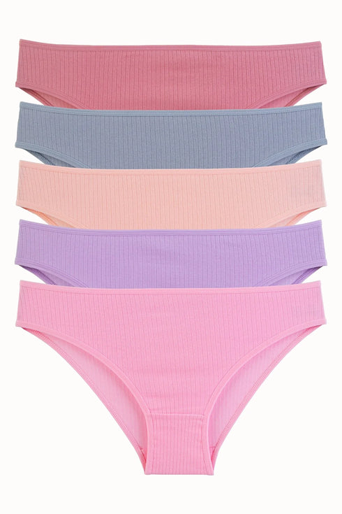 Women's Panties 5 Pcs Pack Lycra Ribbed Cotton Camisole Lilac