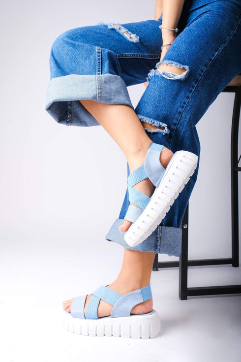 Jeans Blue Thick Sole Comfort Sandals