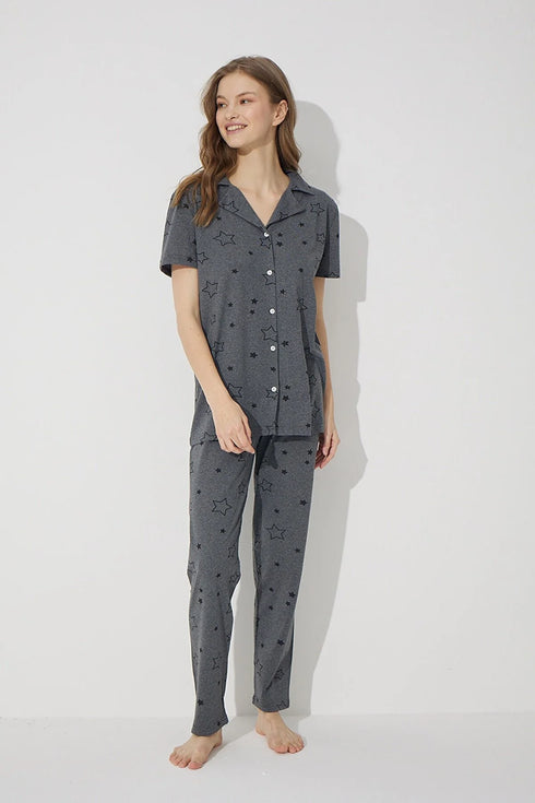 Anthracite Short Sleeve Cotton Pajamas Set