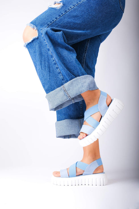 Jeans Blue Thick Sole Comfort Sandals