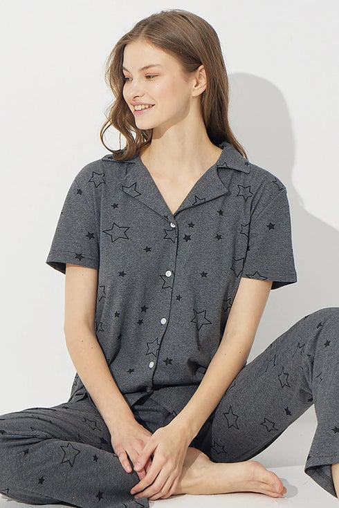 Anthracite Short Sleeve Cotton Pajamas Set