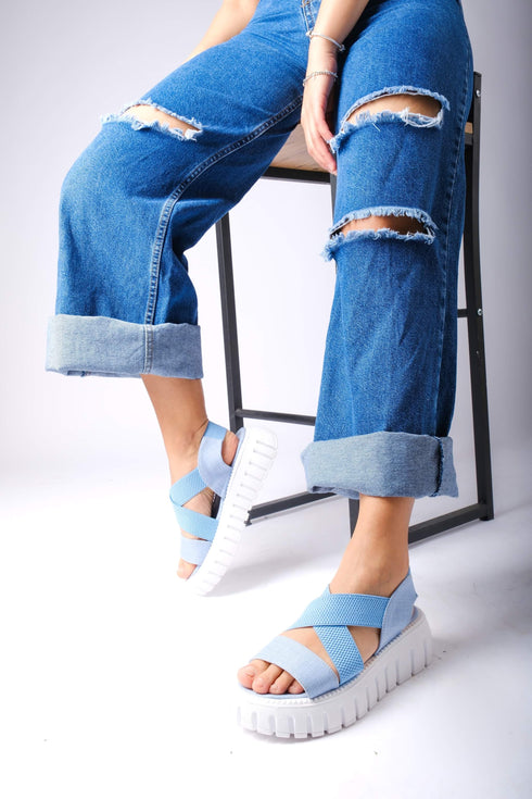 Jeans Blue Thick Sole Comfort Sandals