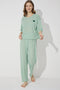 Green Soft Touch Fine Knitted Embroidered Pajamas Set